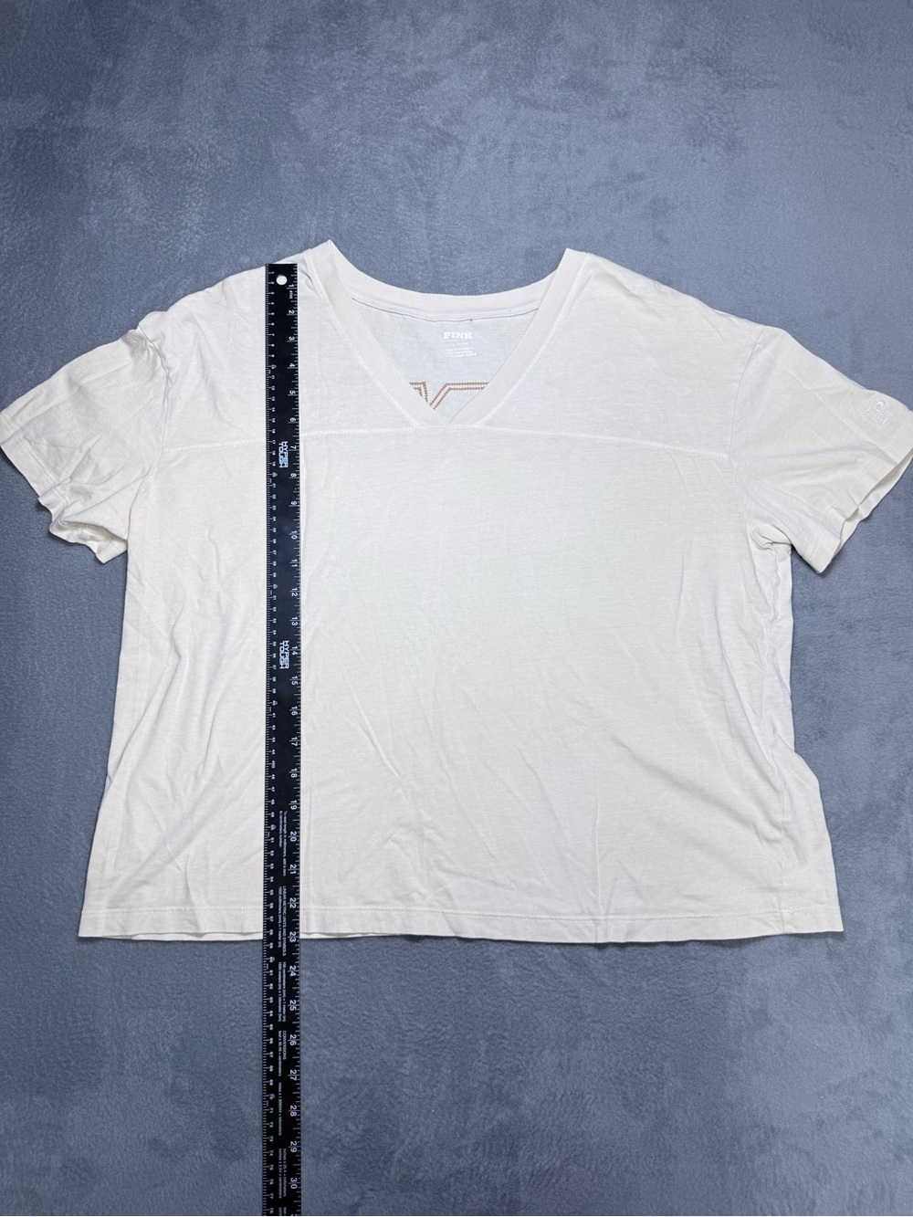 PINK Victoria's Secret Cream V-Neck Short Sleeve Tee